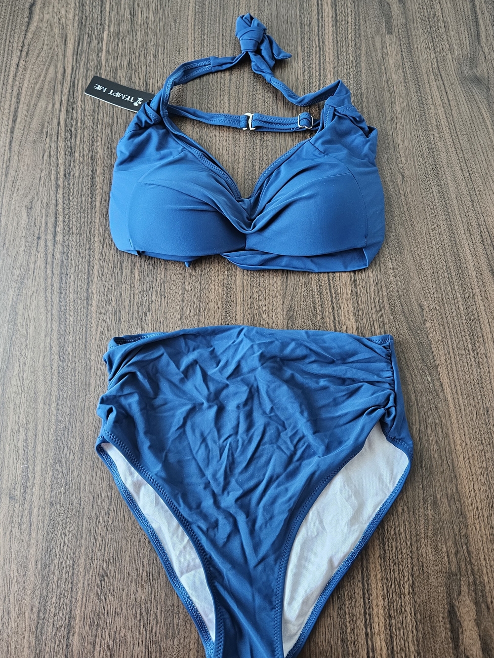 Tempt Me Ruched Halter Blue Two-Piece High-Waist Swim Set